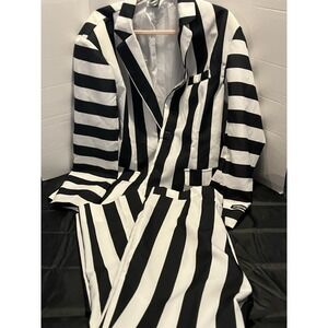 Beetlejuice Costume Suit Black White Striped Jacket Pants Halloween Adult L